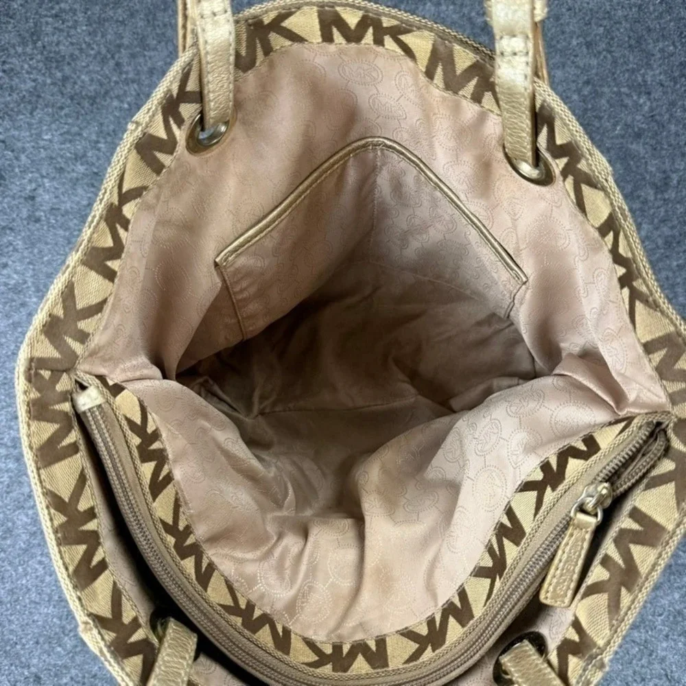 Michael Kors MK Logo Tote Bag & Wallet Set‎ Brown Beige Signature Purse